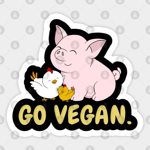 Go Vegan Cute Pig And Chicken 3 Sticker by valentinahramov